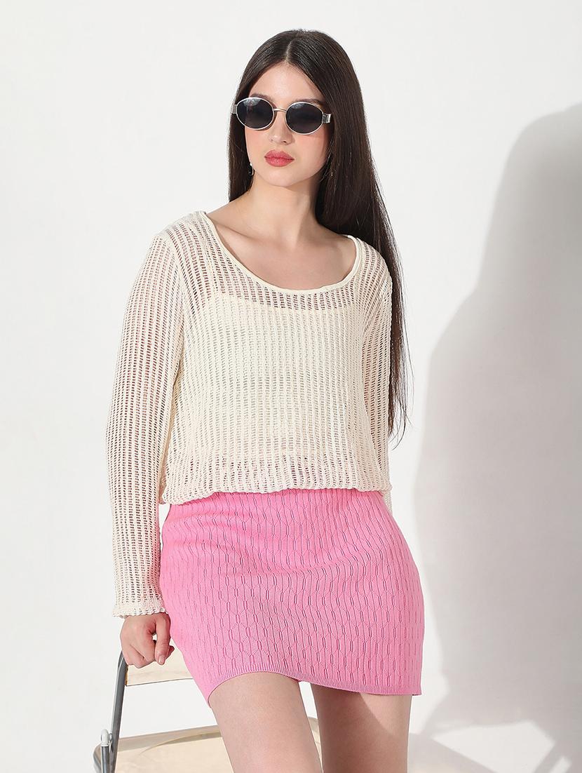 women solid long sleeve crop top with slip - 22038290 - Zoom Image - 0