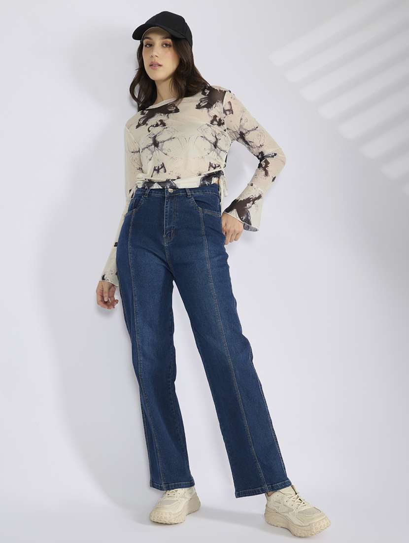 women printed long sleeve sheer ruched top - 22038295 -  Standard Image - 5