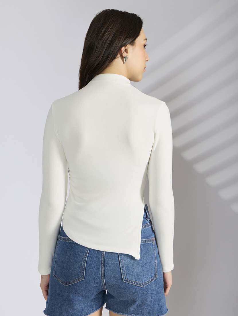 women solid long sleeve slim fit top - 22038299 - Standard Image - 3