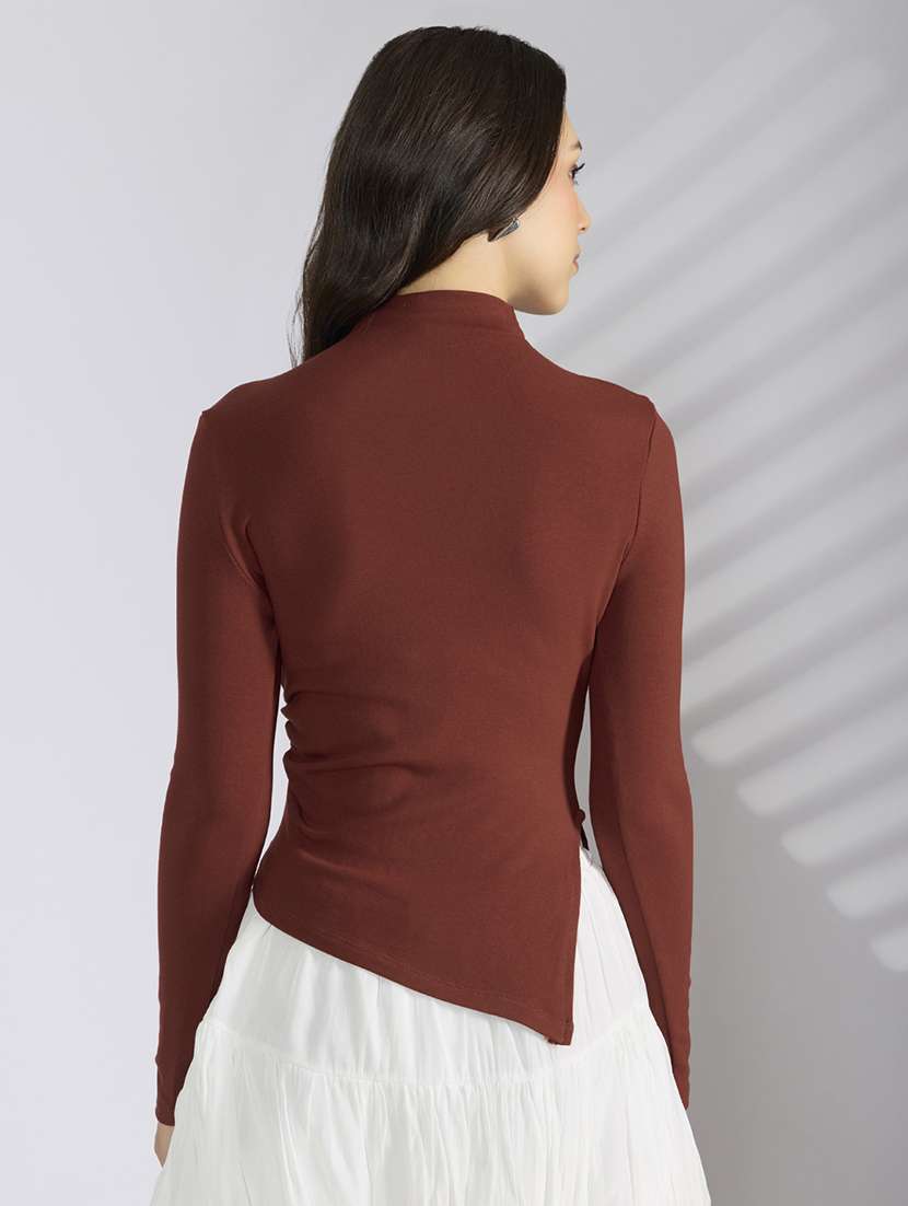 women solid long sleeve slim fit top - 22038300 -  Standard Image - 3