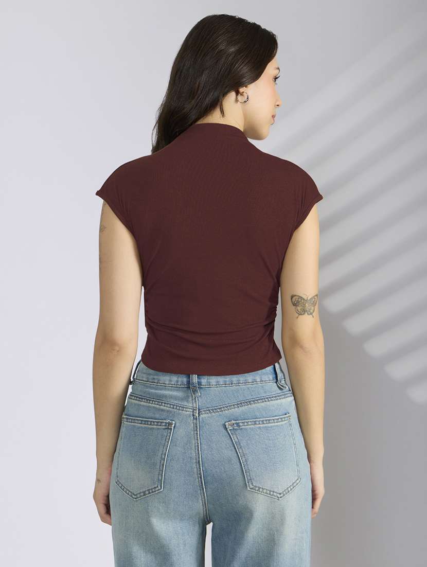 women solid short sleeve crop top - 22038308 -  Standard Image - 5