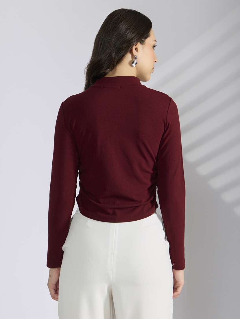 women solid marron long sleeve regular top - 22038309 -  Standard Image - 3