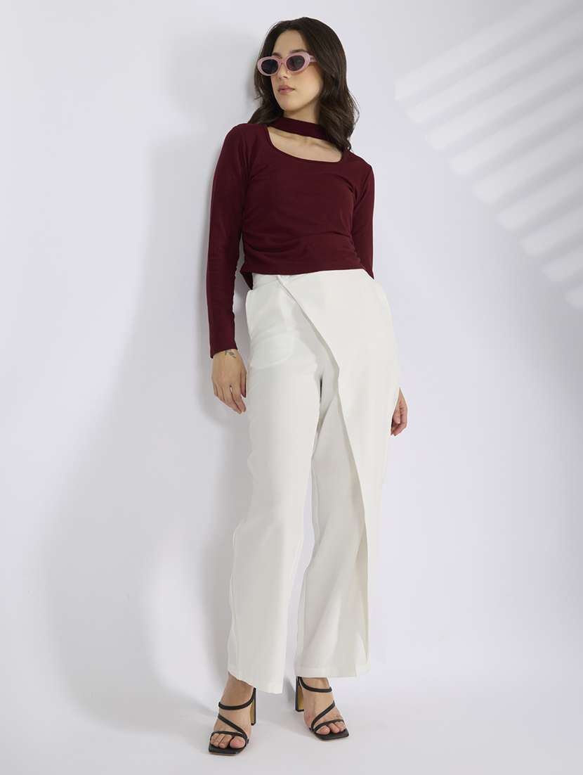 women solid marron long sleeve regular top - 22038309 -  Standard Image - 5