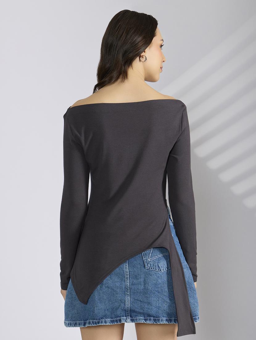 women solid off shoulder asymmetric top - 22038314 - Standard Image - 3