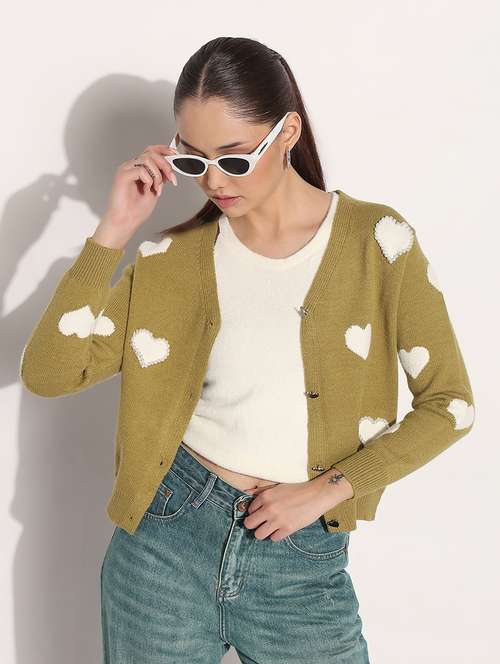 women printed long sleeve crop cardigan - 22038315 -  Standard Image - 0