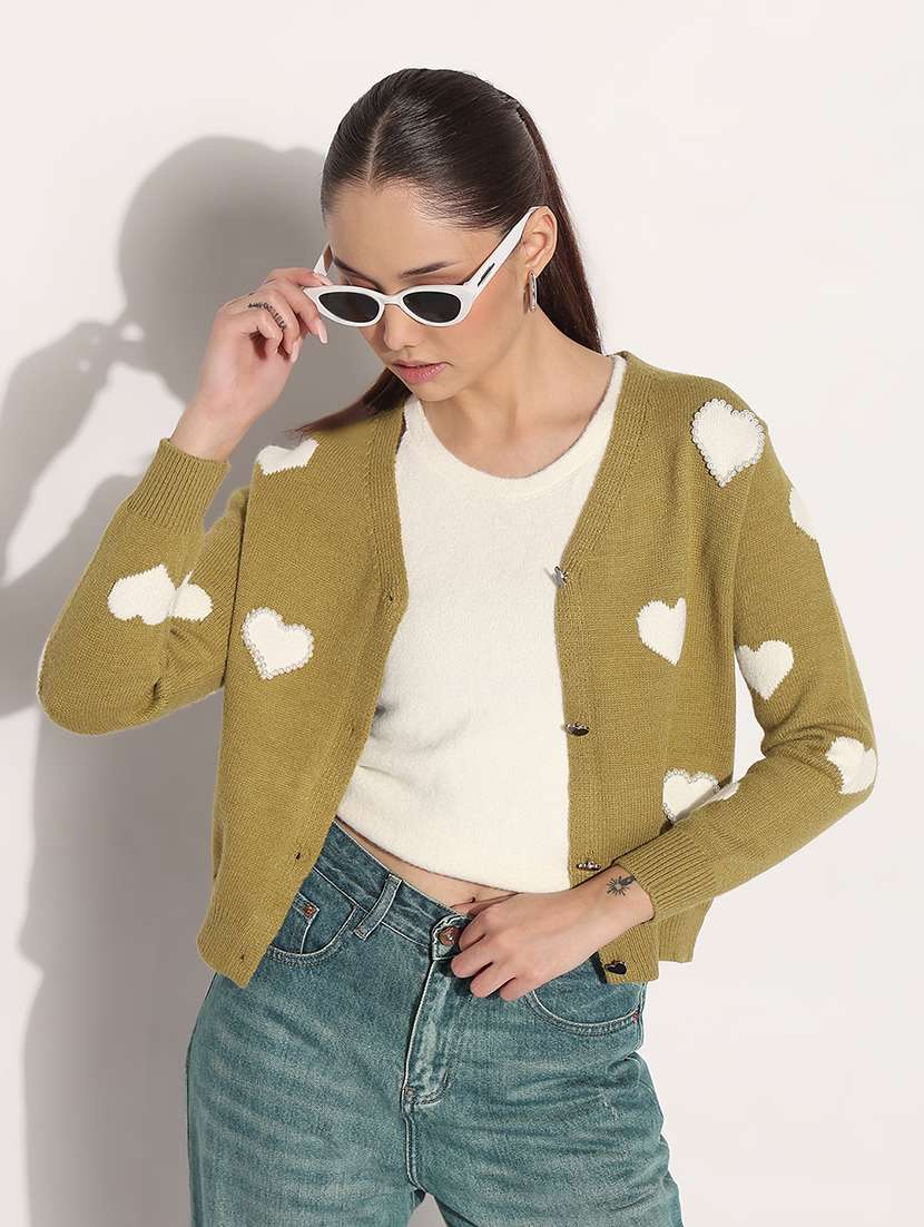 women printed long sleeve crop cardigan - 22038315 -  Zoom Image - 0