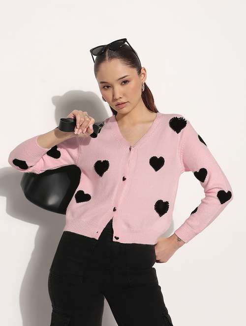 women printed long sleeve crop cardigan