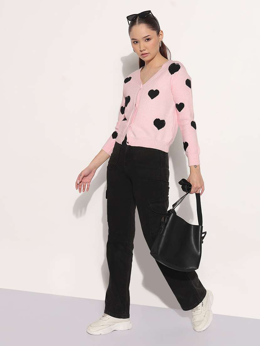 women printed long sleeve crop cardigan - 22038316 - Standard Image - 5