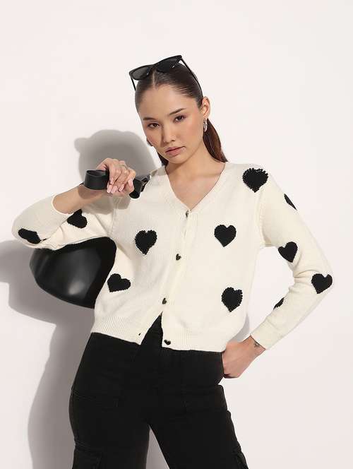 women printed long sleeve crop cardigan - 22038317 - Standard Image - 0