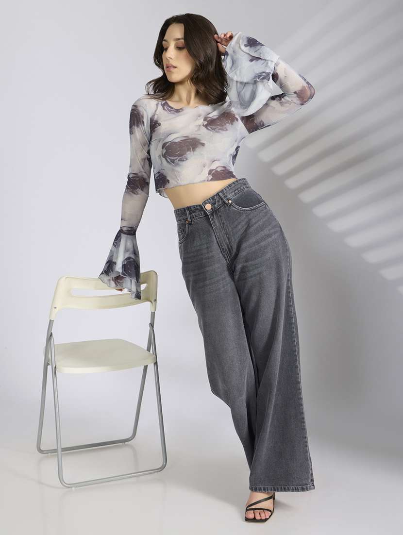 women printed bell sleeve crop top - 22038319 -  Standard Image - 5