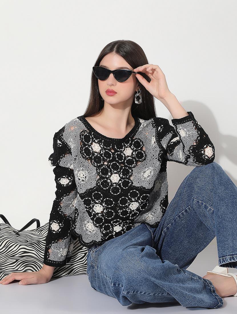 women self designed long sleeve crochet top - 22038323 - Zoom Image - 0