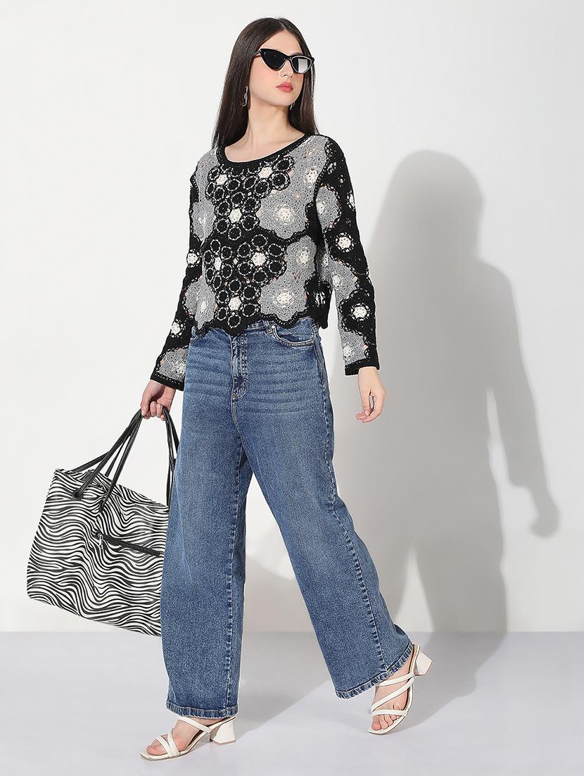 women self designed long sleeve crochet top - 22038323 - Standard Image - 5
