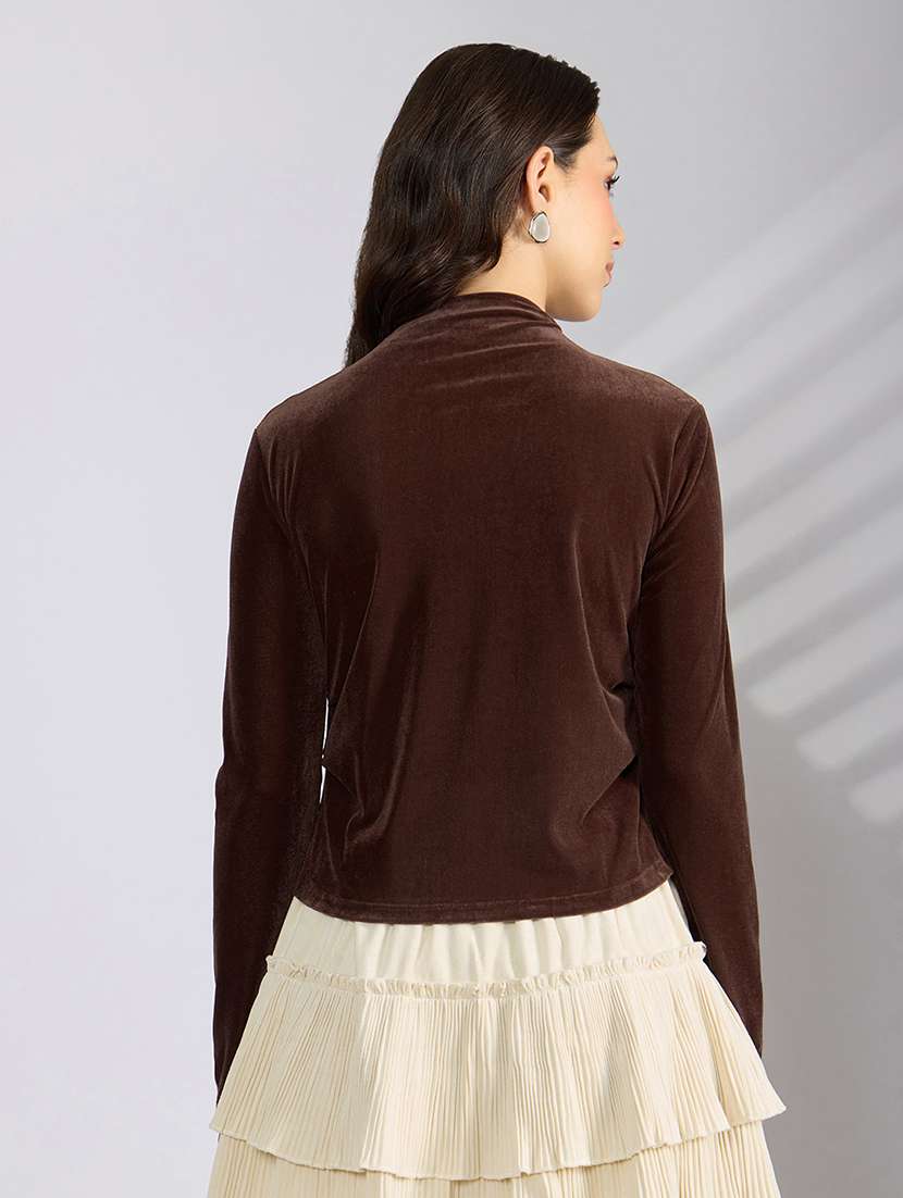 women brown solid long sleeve top - 22038324 -  Standard Image - 3