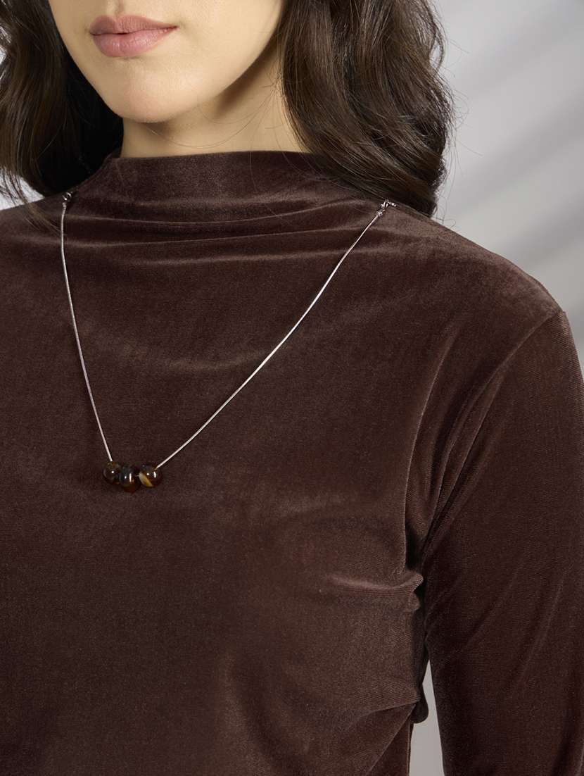 women brown solid long sleeve top - 22038324 -  Standard Image - 5