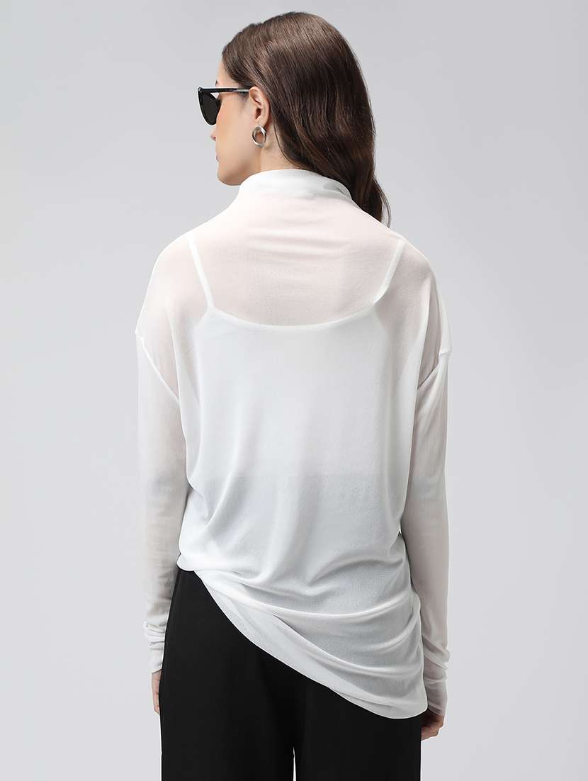 women white solid long sleeve relaxed fit top - 22038326 -  Standard Image - 3