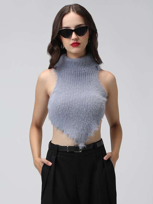 women solid high neck sleeveless backless top - 22038328 -  Standard Image - 0