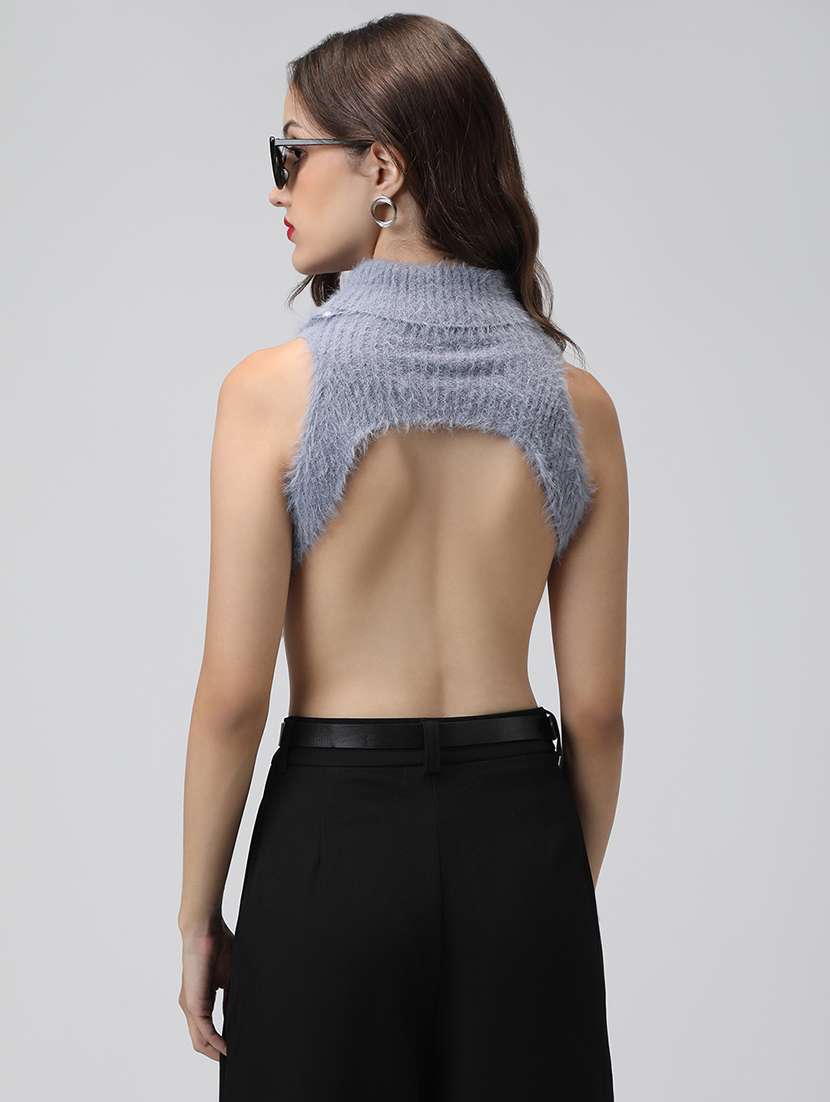 women solid high neck sleeveless backless top - 22038328 -  Standard Image - 3