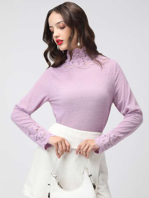 women solid mock neck long sleeve pullover