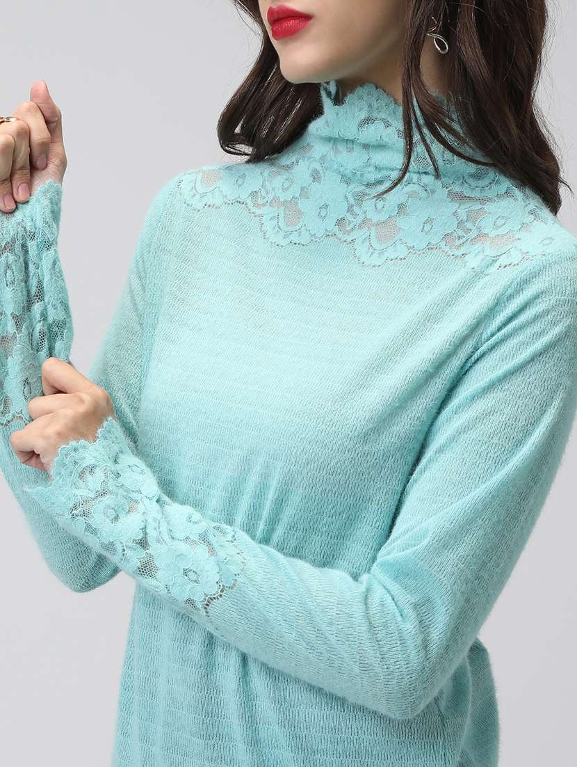 women solid mock neck long sleeve pullover - 22038331 -  Standard Image - 5