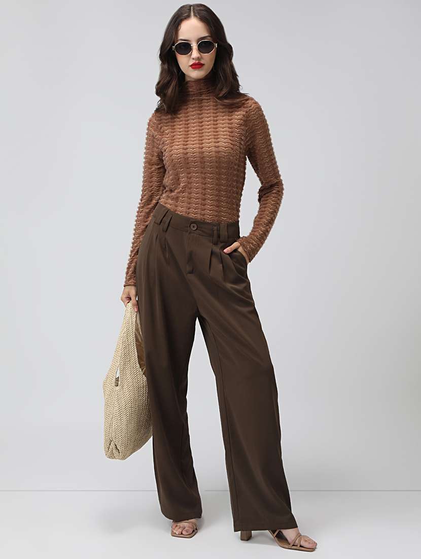 women brown self designed long sleeve top - 22038334 -  Standard Image - 5