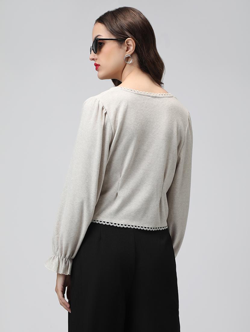 women grey solid long sleeve regular top - 22038339 - Standard Image - 3
