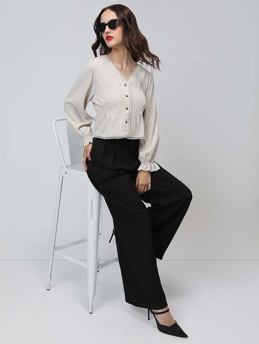 women grey solid long sleeve regular top - 22038339 - Standard Image - 5