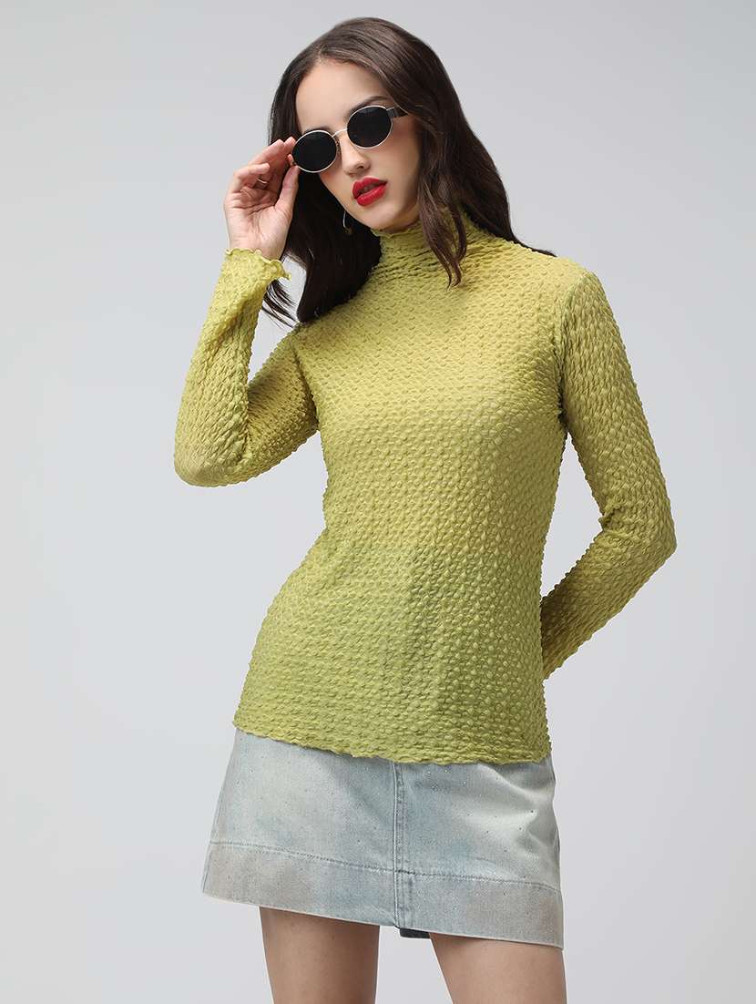 women solid mock neck long sleeve top - 22038342 -  Zoom Image - 0