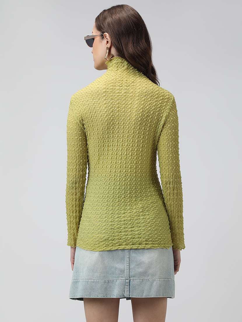 women solid mock neck long sleeve top - 22038342 - Standard Image - 3