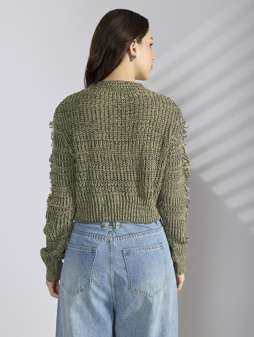women solid distressed long sleeve pullover - 22038344 - Standard Image - 3
