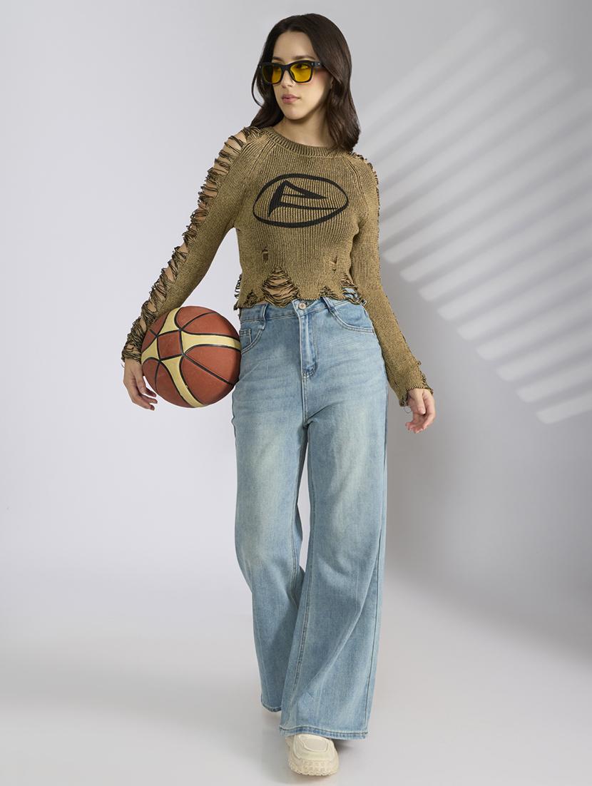 women printed distressed long sleeve pullover - 22038345 - Standard Image - 5