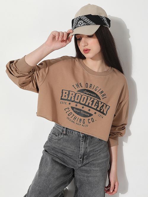 women printed long sleeve cropped pullover - 22038348 -  Standard Image - 0