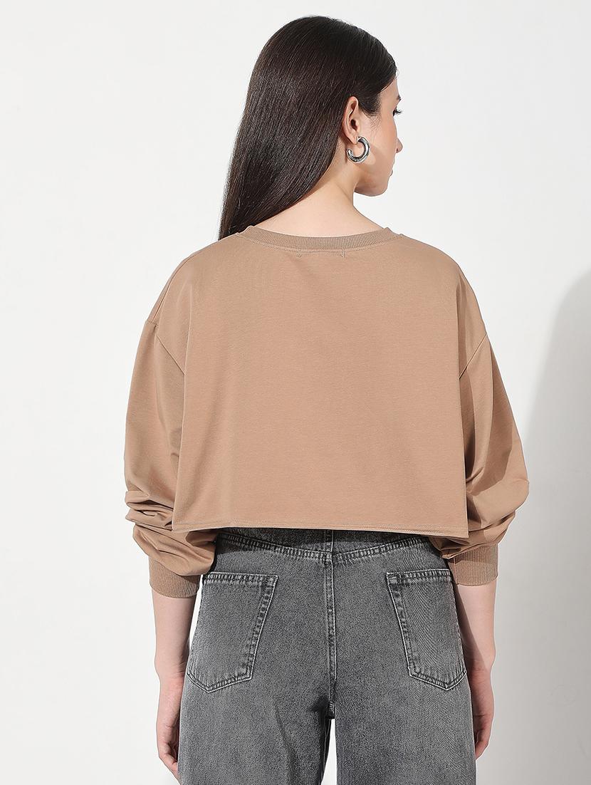 women printed long sleeve cropped pullover - 22038348 - Standard Image - 3