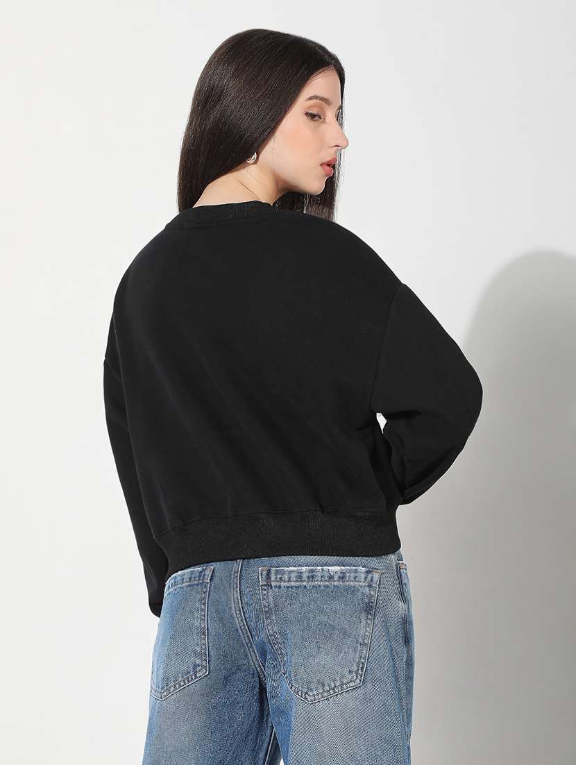women printed long sleeve cropped pullover - 22038349 - Standard Image - 3
