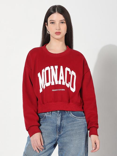 women printed long sleeve cropped pullover - 22038350 - Standard Image - 0