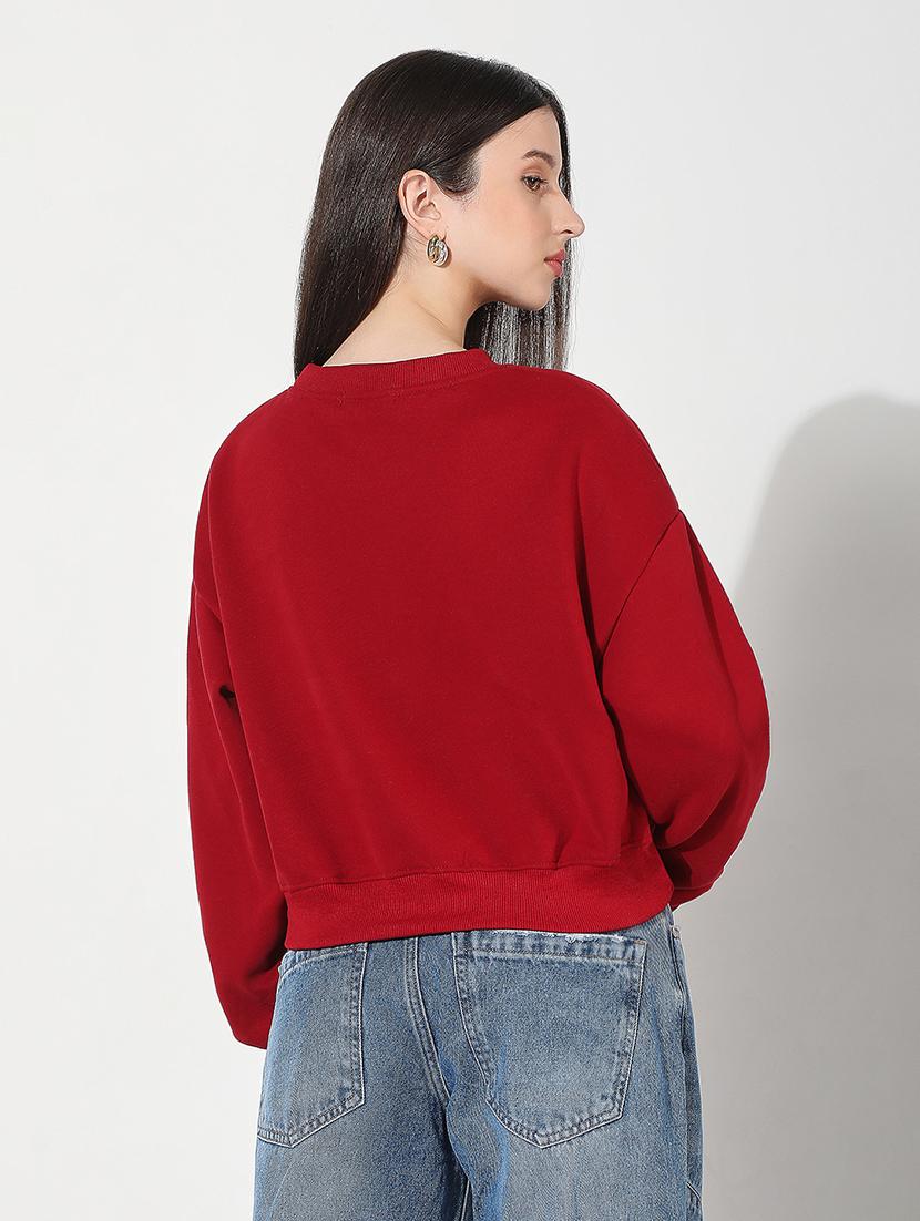 women printed long sleeve cropped pullover - 22038350 - Standard Image - 3