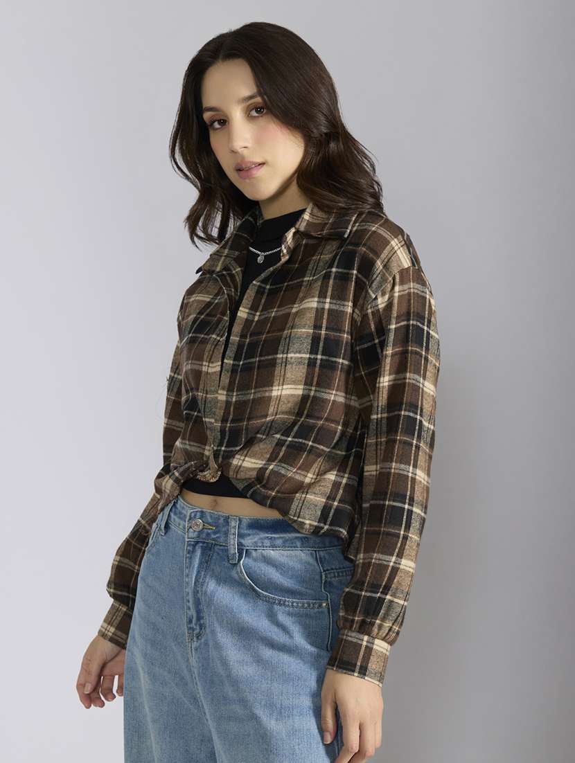 women checkered collared shirt top with slip - 22038352 -  Standard Image - 3