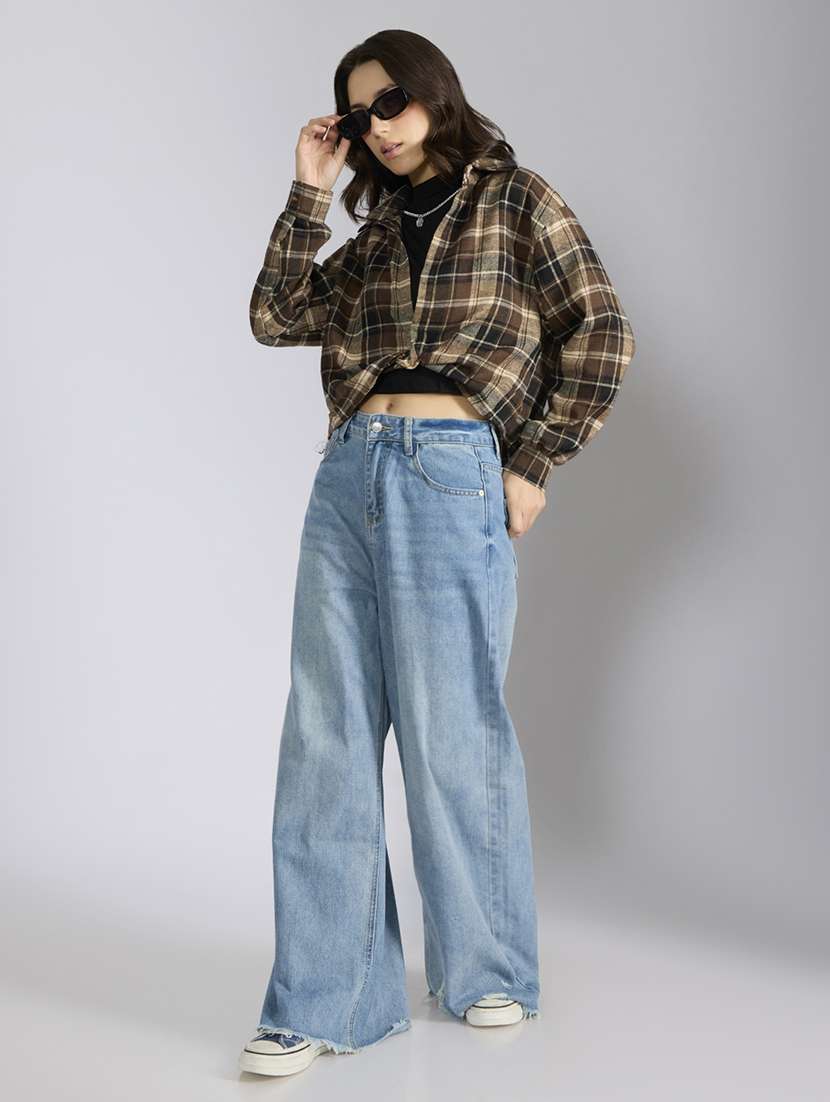 women checkered collared shirt top with slip - 22038352 -  Standard Image - 5