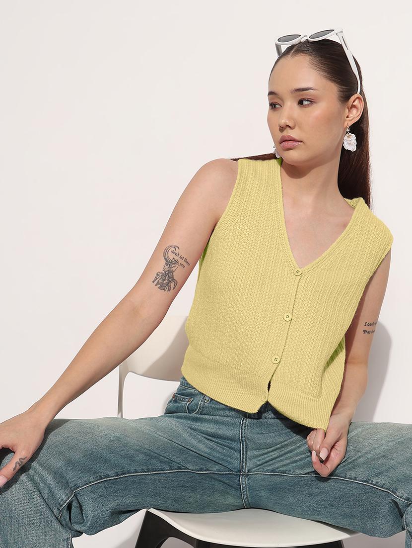 women yellow solid sleeveless crop top - 22038353 - Zoom Image - 0