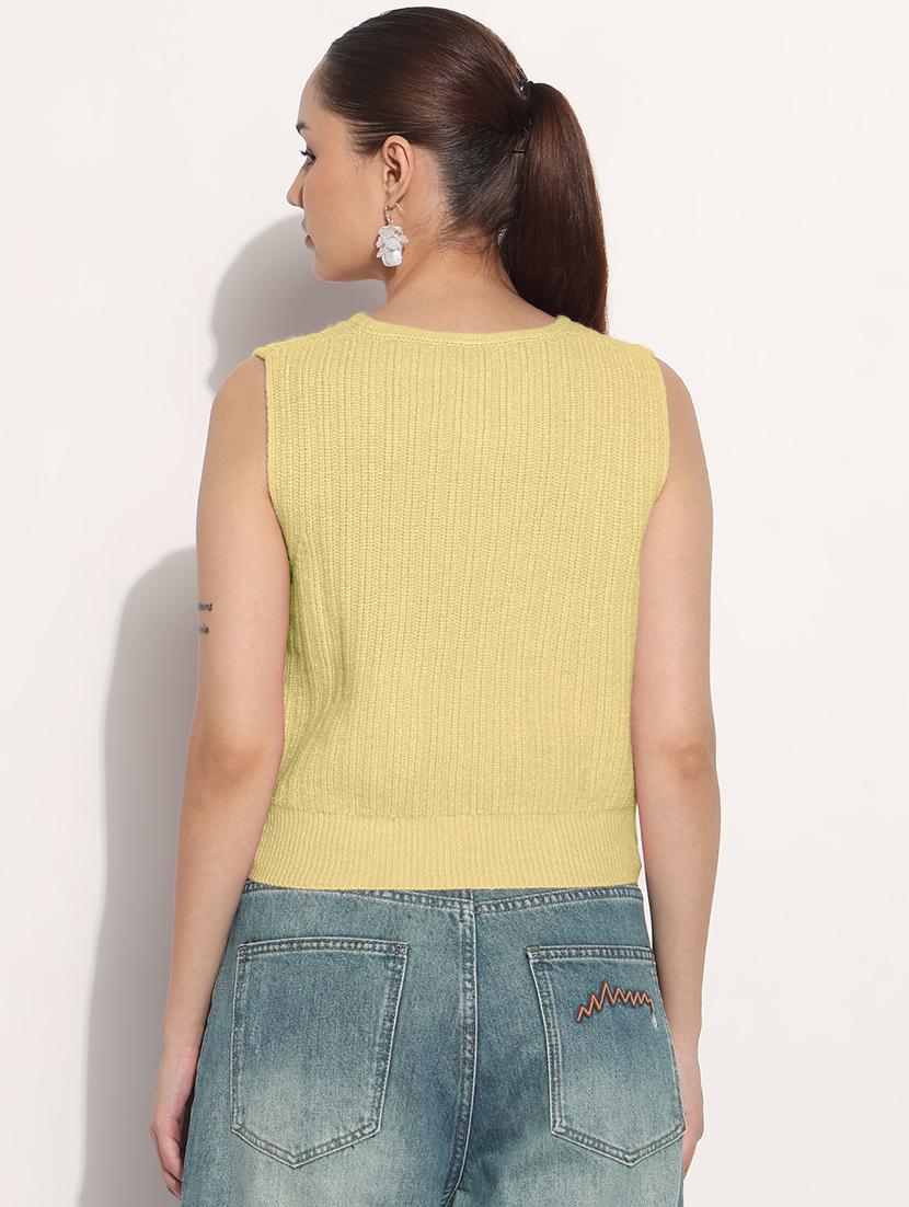 women yellow solid sleeveless crop top - 22038353 - Standard Image - 3