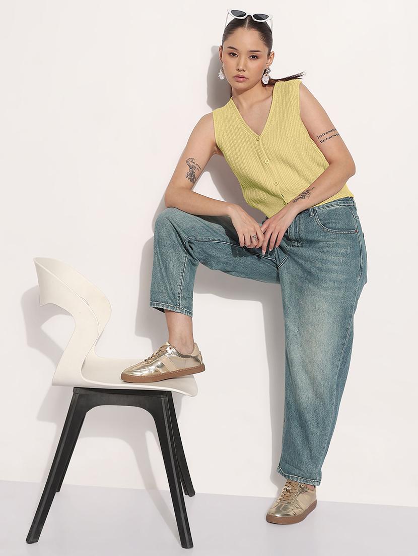 women yellow solid sleeveless crop top - 22038353 - Standard Image - 5