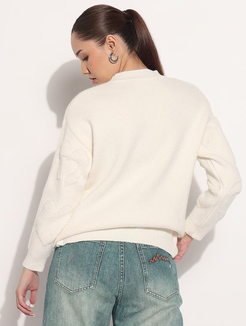women off white solid long sleeve pullover - 22038354 - Standard Image - 3