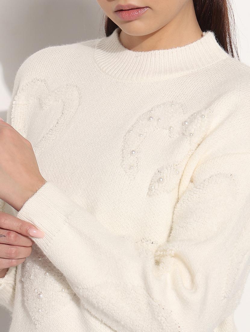 women off white solid long sleeve pullover - 22038354 - Standard Image - 5