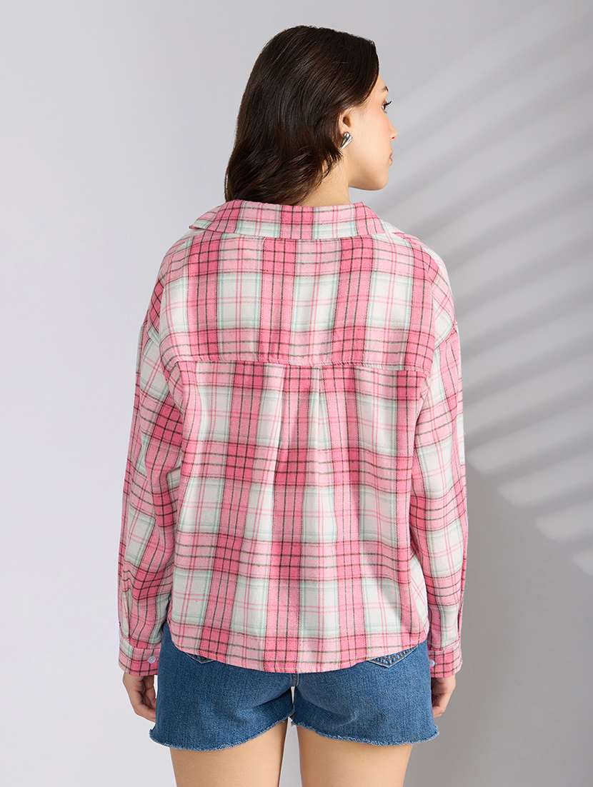 women checkered collared shirt top with slip - 22038356 -  Standard Image - 3