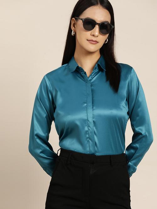 women solid collared long sleeve regular fit shirt - 22038361 -  Standard Image - 0