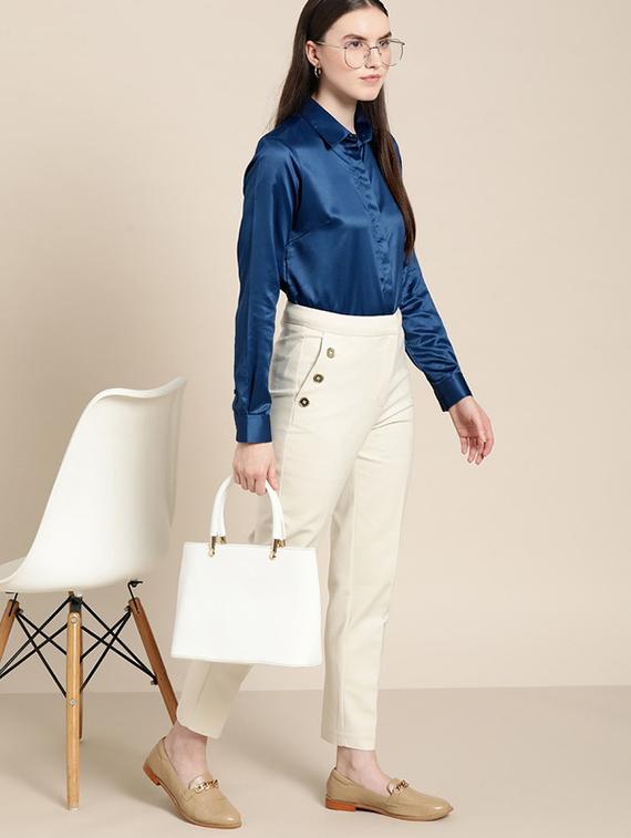 women solid collared long sleeve shirt - 22038367 - Standard Image - 3