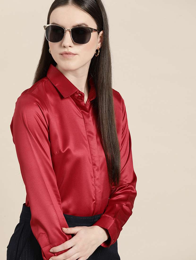 women solid collared long sleeve shirt - 22038368 -  Zoom Image - 0