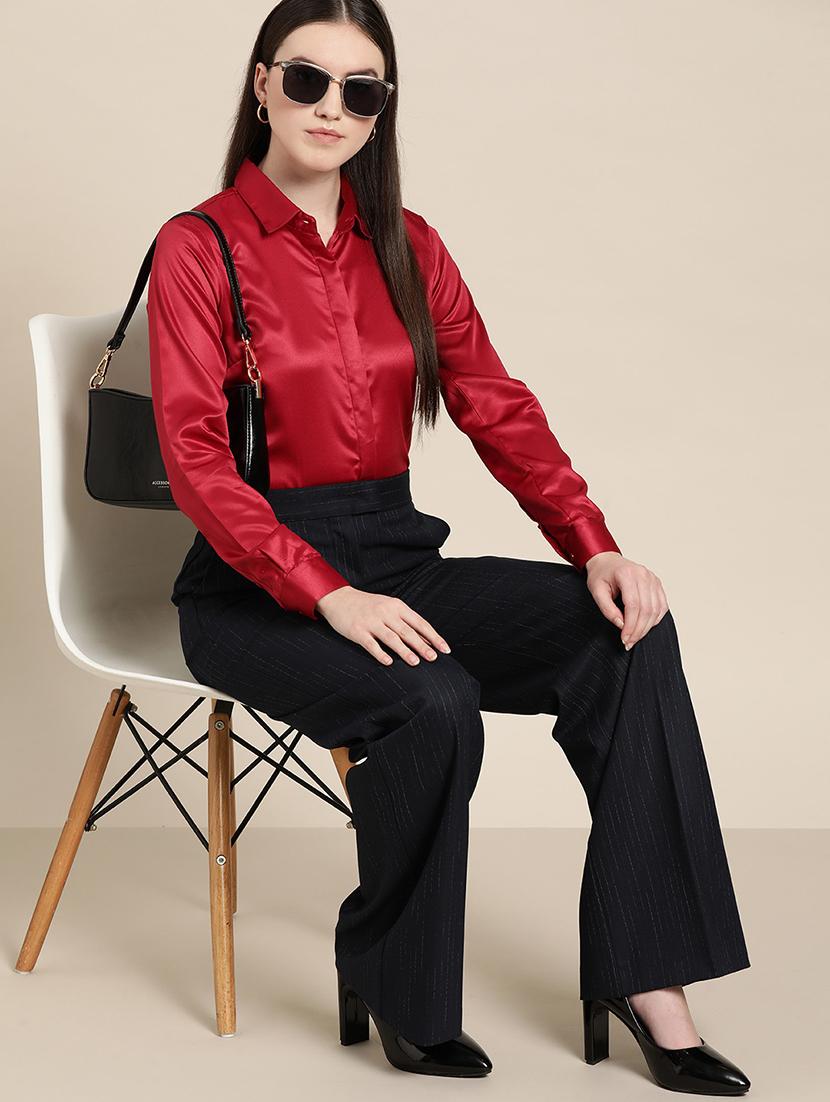 women solid collared long sleeve shirt - 22038368 - Standard Image - 3