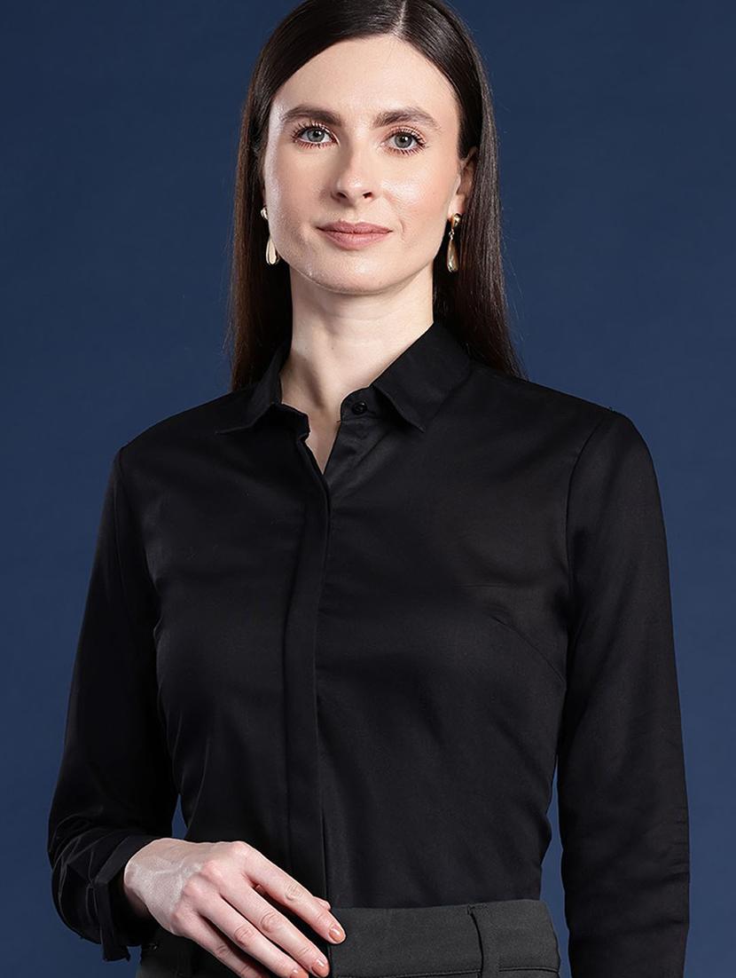 women solid collared long sleeve regular fit shirt - 22038372 -  Zoom Image - 0