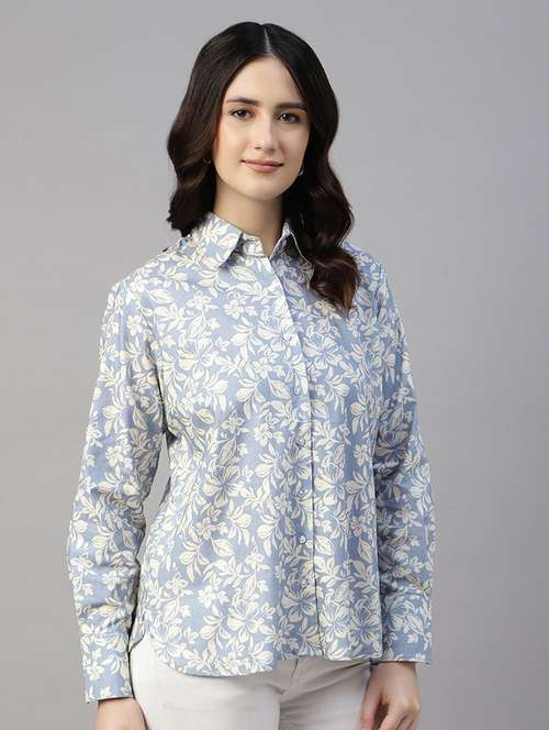 women printed collared long sleeves shirt - 22038379 -  Standard Image - 0