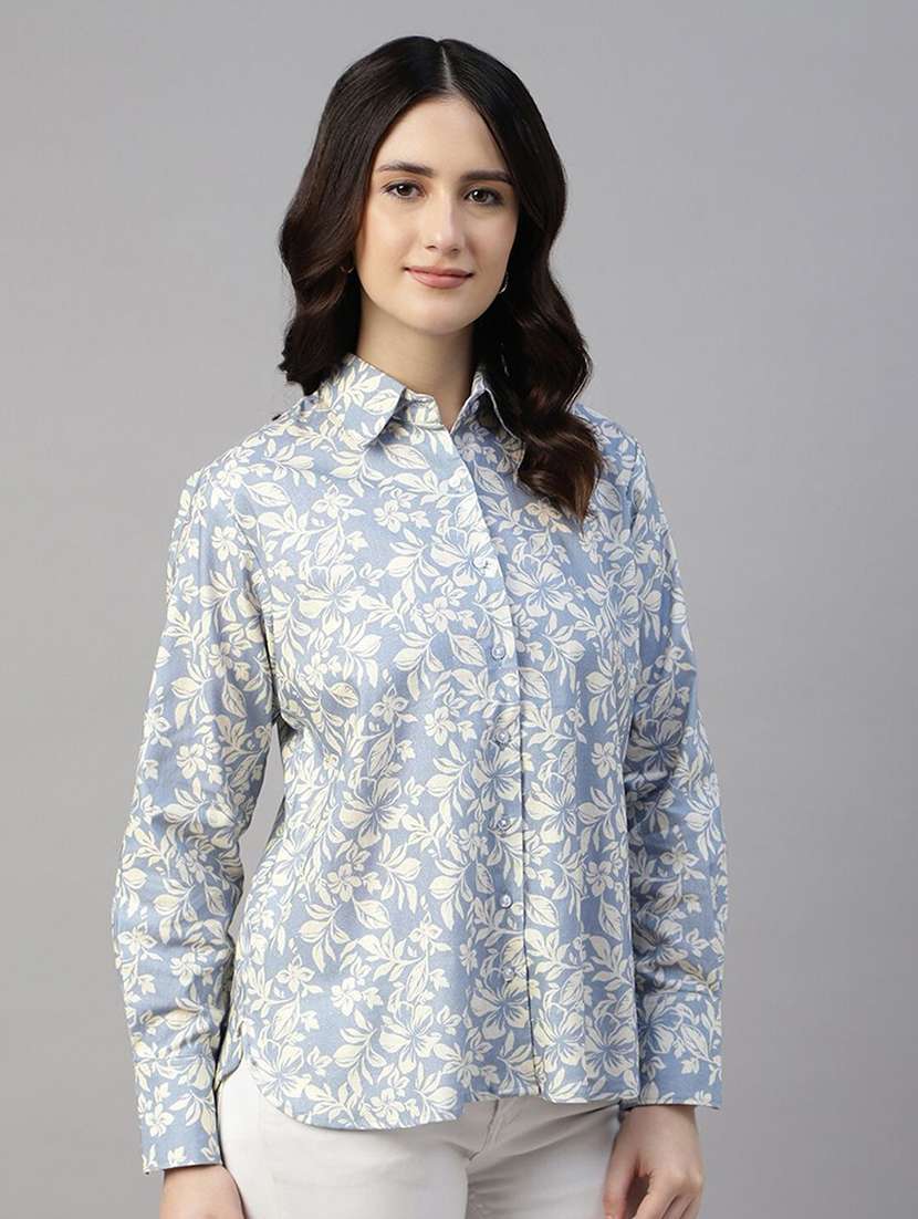 women printed collared long sleeves shirt - 22038379 -  Zoom Image - 0